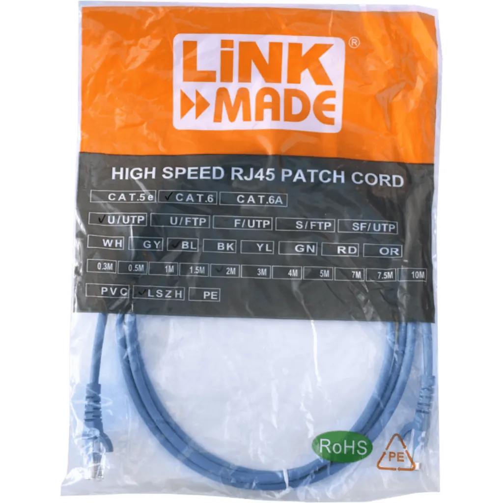 Imagen 2 de Cable de Red Linkmade CAT6 LSZH Patch Inyectado Multifilar 2mts Azul
