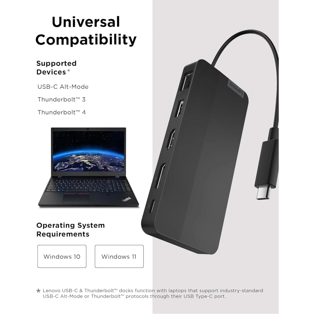 Imagen 4 de Docking Station Lenovo Travel Dock USB-C, Puertos USB3.2 2*USB-C LAN HDMI DP