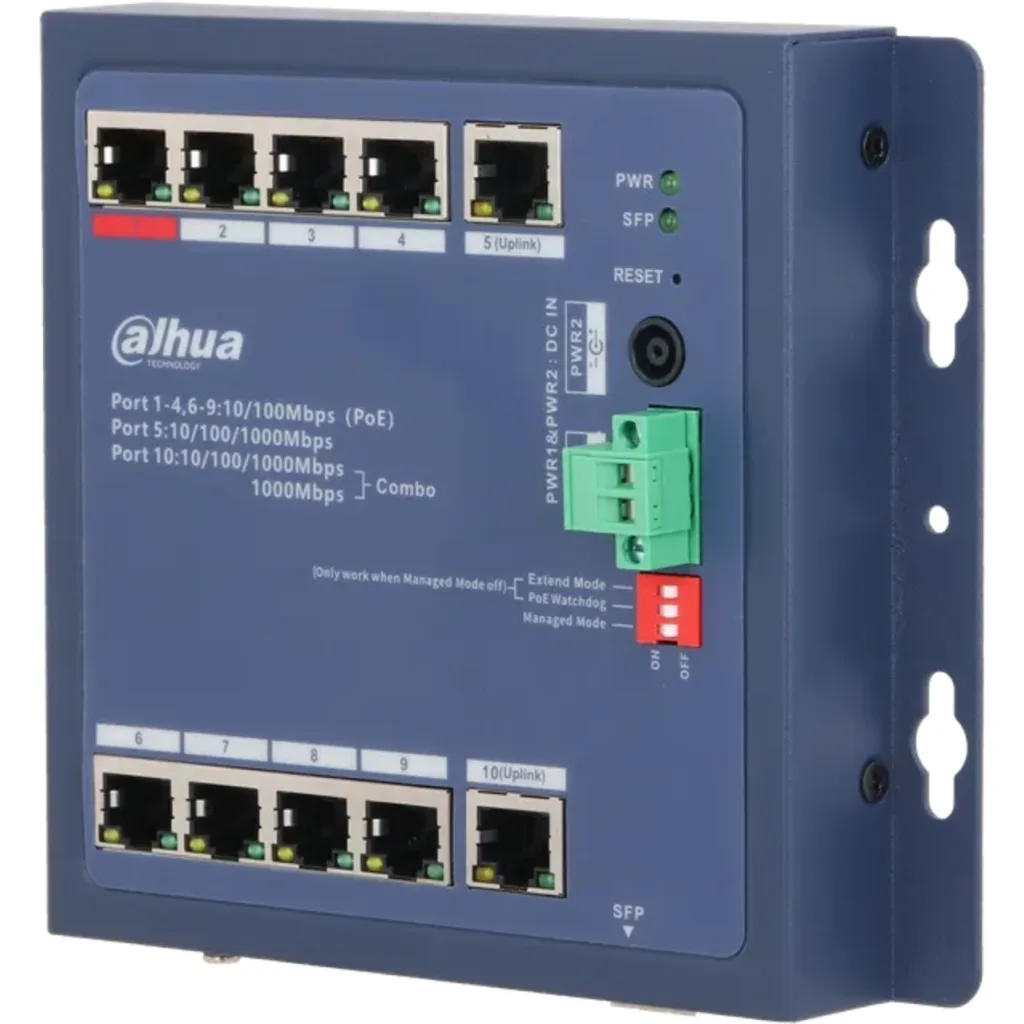 Imagen 3 de Switch Dahua Formato Industrial, 8 Puertos Poe 10/100 + 2 uplink 1000 + 1SFP 