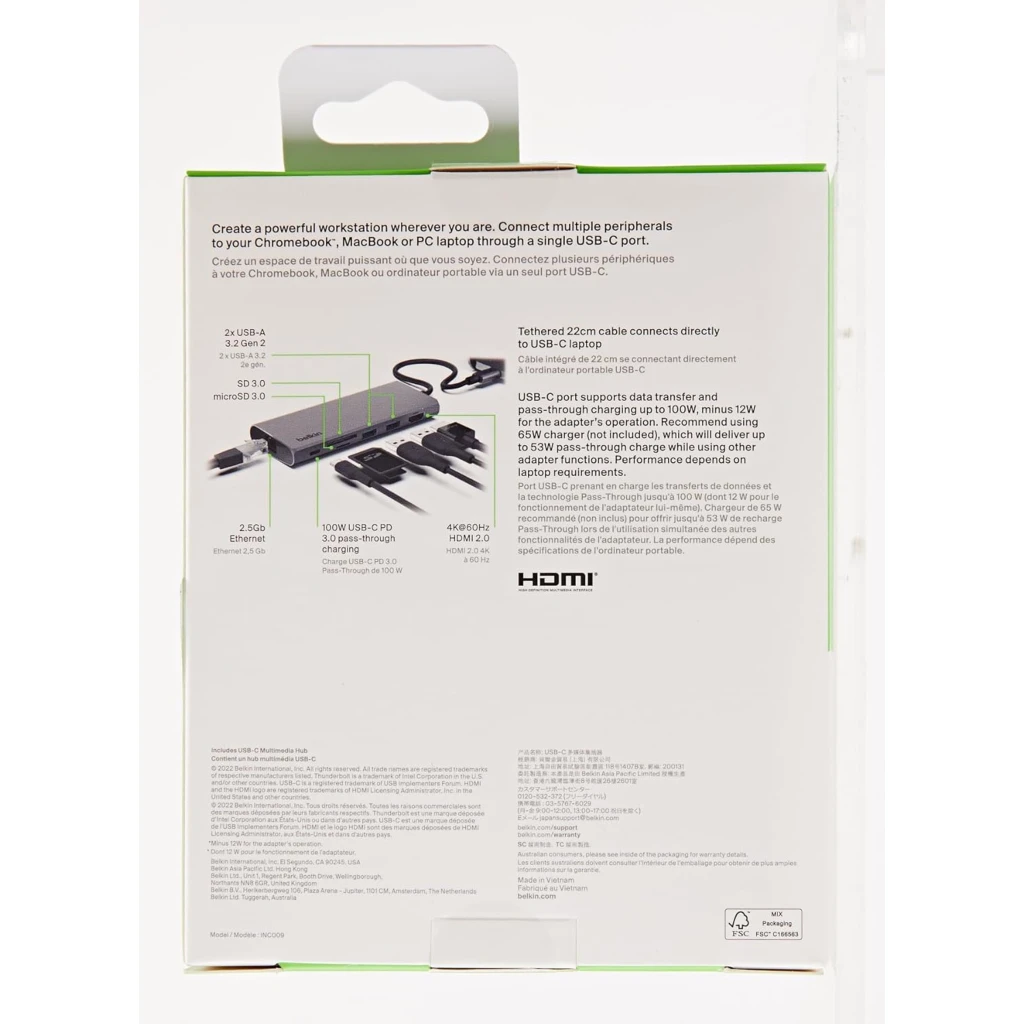Imagen 5 de Adaptador HUB multipuerto USB-C 7 en 1 Belkin USB-A USB-C HDMI Lector MicroSD
