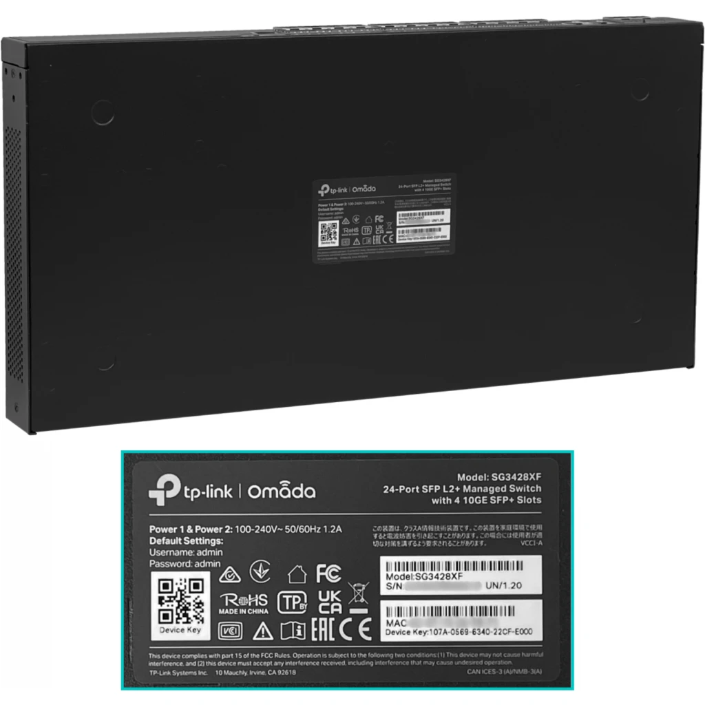 Imagen 1 de SG3428XF. Switch Omada con 24 puertos SFP 4 puertos SFP+ capacidad de switching de 128Gbps