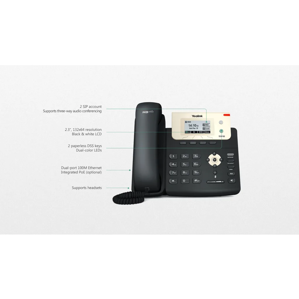Imagen 3 de Teléfono IP Profesional SIP-T21P E2 2 Cuentas SIP 2 ptos 10/100 Ether.Switch PoE