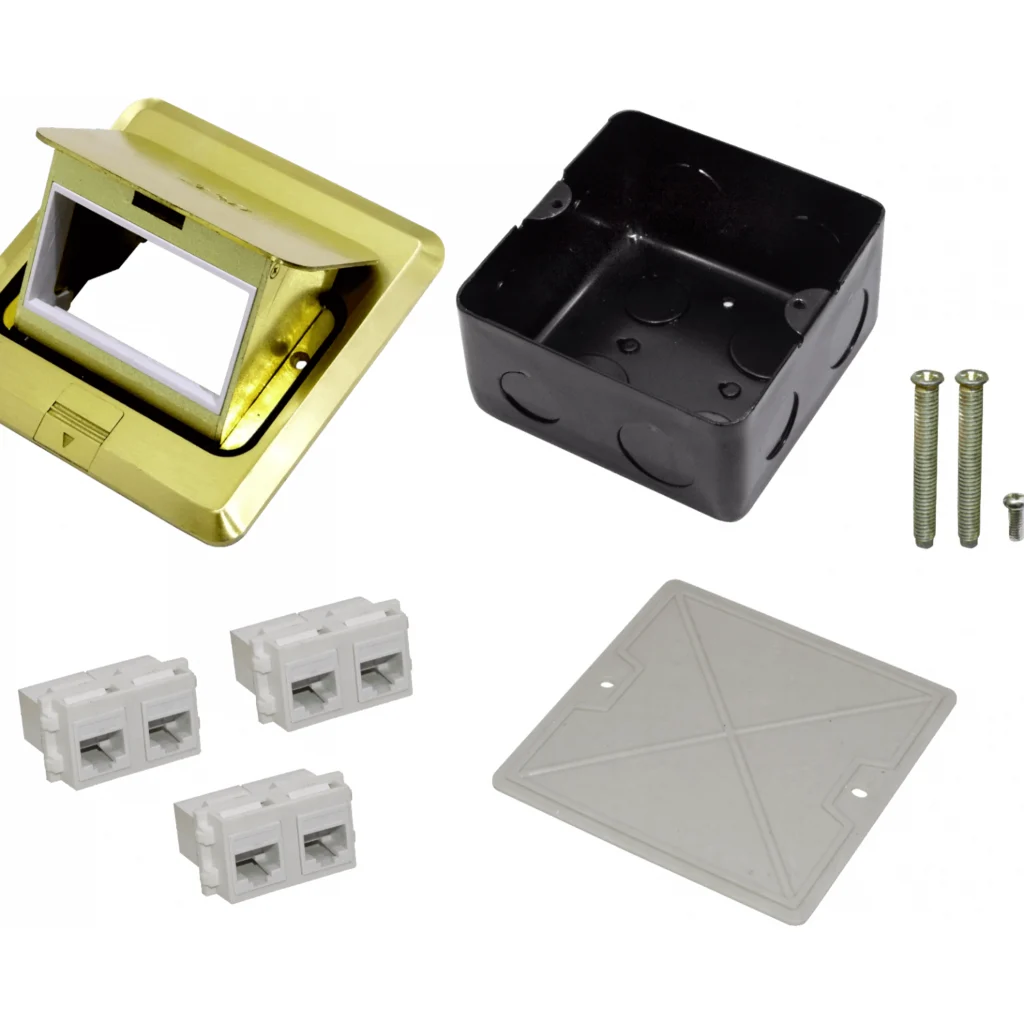 Imagen 3 de 6-RJ45-Hembra Caja a Piso Abatible Metal 100x100x55mm Tapa-120x120mm