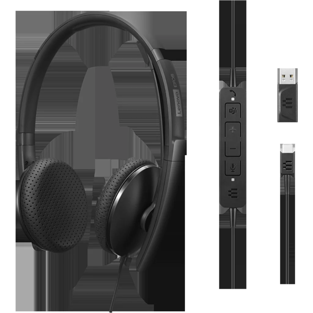 Imagen 7 de Audífonos Alámbricos OverEar Lenovo Wired VoIP, USB-C/USB-A Ms Teams, Negros