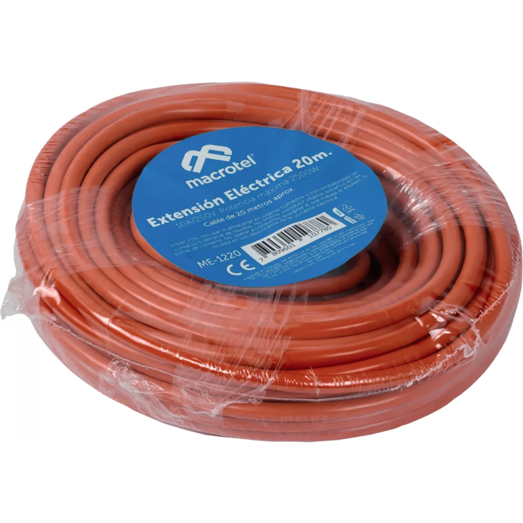 Alargador Extensión Eléctrico M/H 20mts Color Naranjo - Macrotel ME-1220