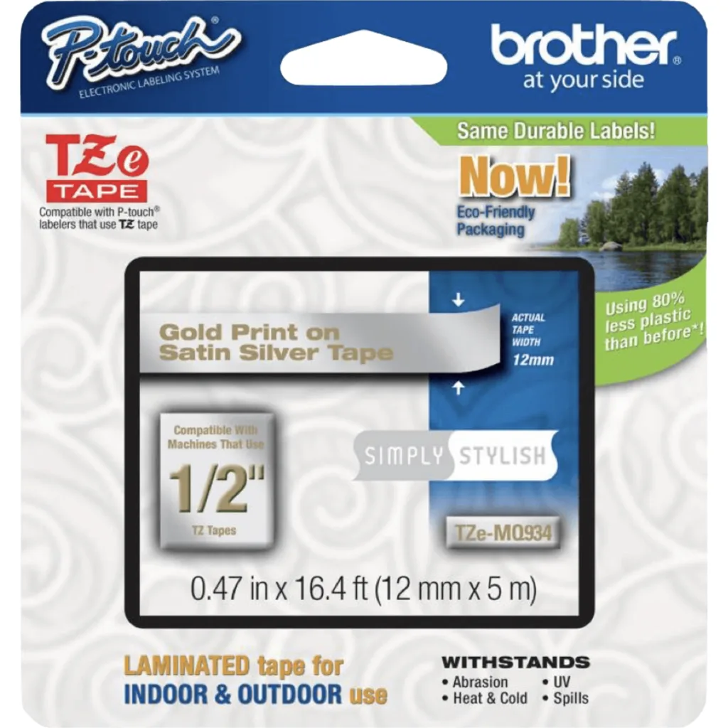 Imagen 1 de BROTHER 12mm Oro en Fondo Gris-Satinado Cinta 5mt p/PT-H110/H200/E110