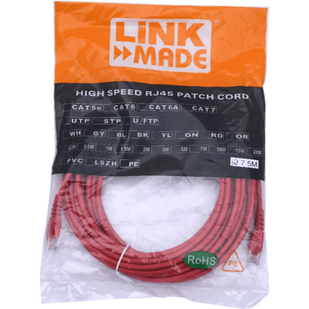 LINKMADE 7,5MT CAT6 ROJO LSZH CABLE PATCH MULTIF INYECTADO 7.5MT