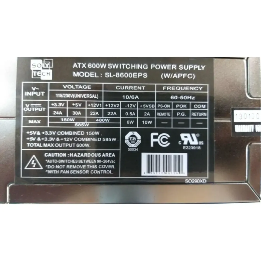 Imagen 1 de Fuente de Poder APEX 600 Watts ATX ver 2.2 (Reacondicionado)