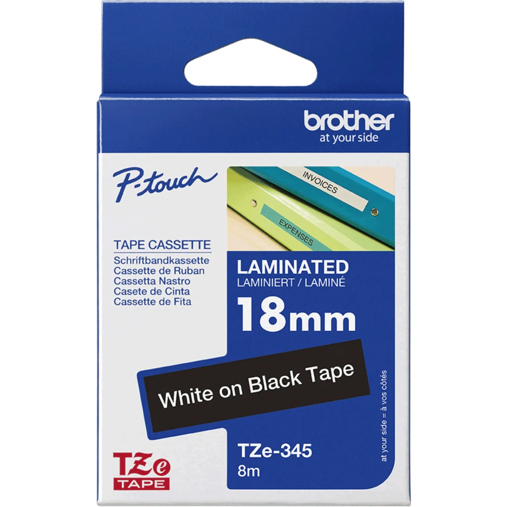 Imagen 3 de Cinta Brother TZE-345, 18mm Blanco sobre fondo Negro 8mts