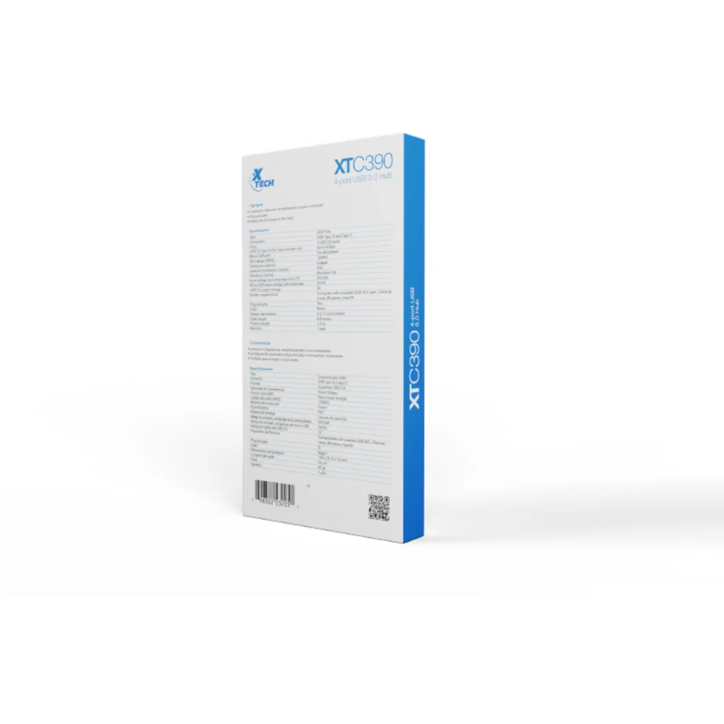 Imagen 5 de HUB USB XTech XTC-390 c/adpatador USB Tipo-C y USB-A, 4 Puertos USB 3.0