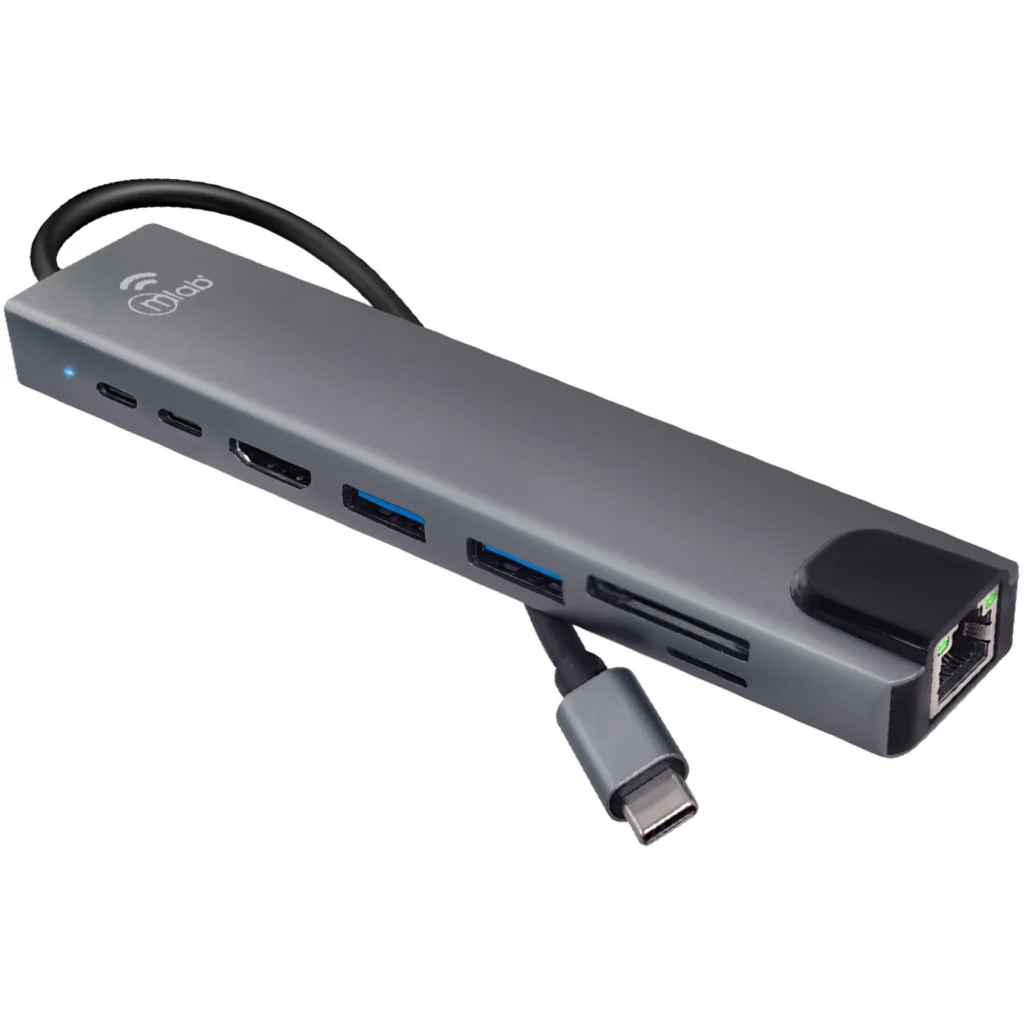 MLAB HUB ADAPTADOR 8 EN 1 TYPE-C A RJ45 + HDMI + SD/TF CARD + PD100W + USBC2.0 + 1USB3.0 + 1USB2.0