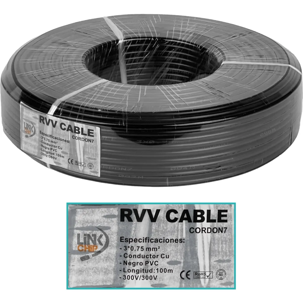 Negro 3x0,75mm 100mt Cable Electrico RVV 4-6AMP 3x0.75mm PVC