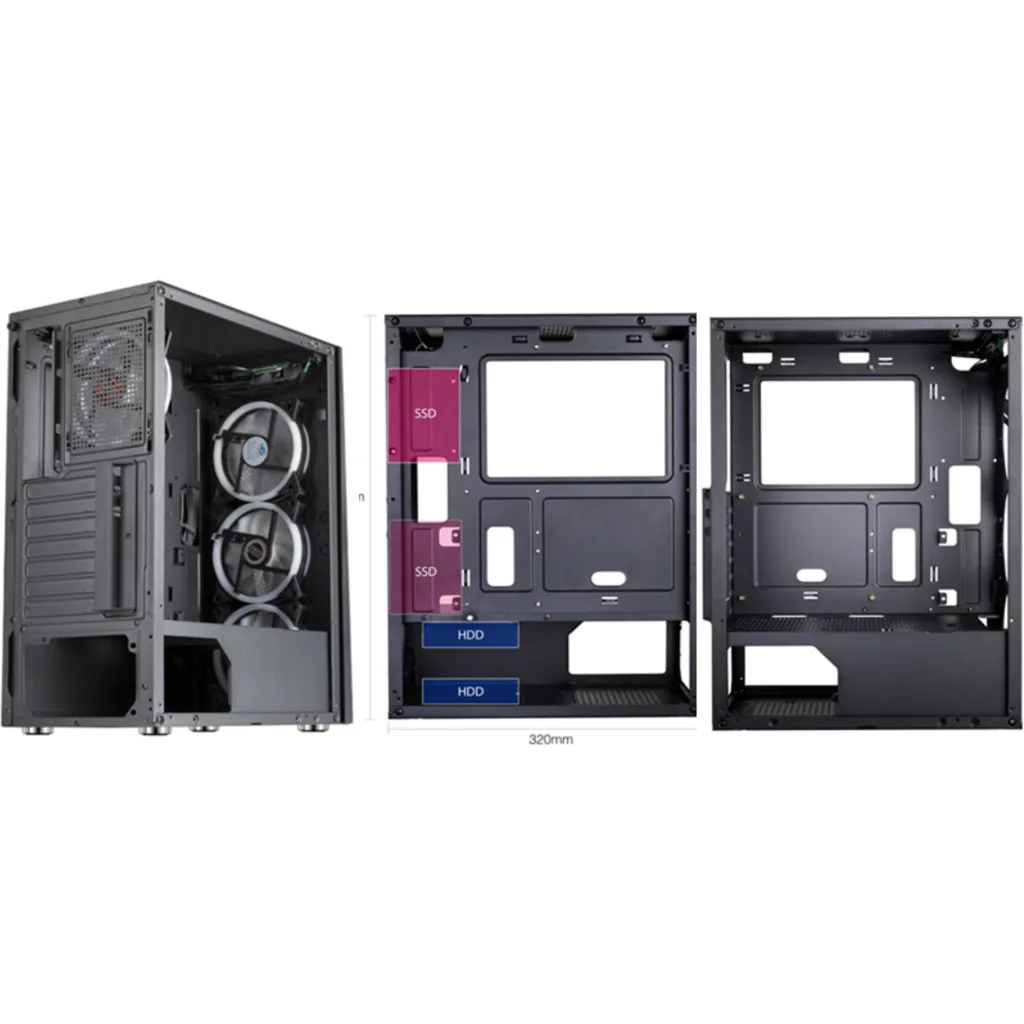 Imagen 5 de GABINETE GAMER F05T-BK 4 FAN ARGB/ 1 FAN REAR/ 3 FRONT/ ATX/ M-ATX/ IATC/ USB 3.0/USB 2.0/AUDIO SIN FUENTE / ESGAMING