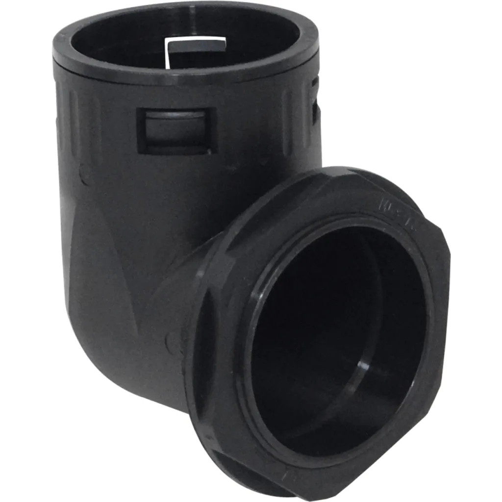 Imagen 1 de 55mm Codo Salida Caja Prensa Estopa p/Conduit Flexible Plastico Negro