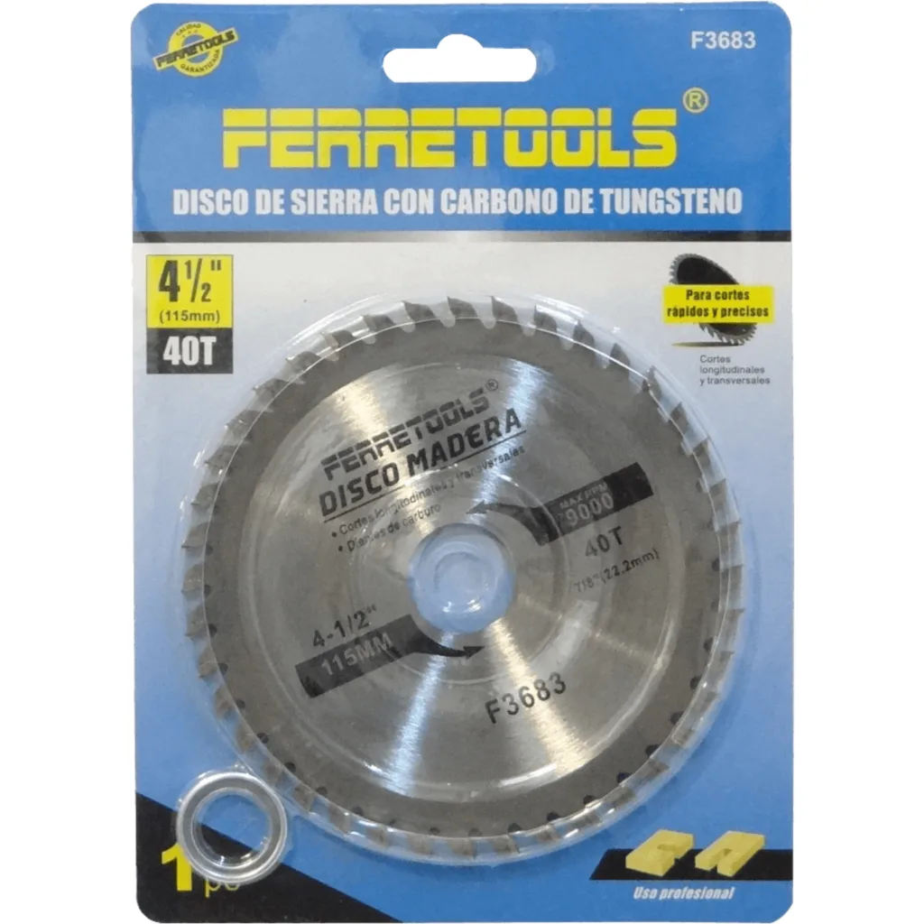 115mm 40T 22,2mm 9000rpm Disco Corte Sierra Madera Carburo F3683