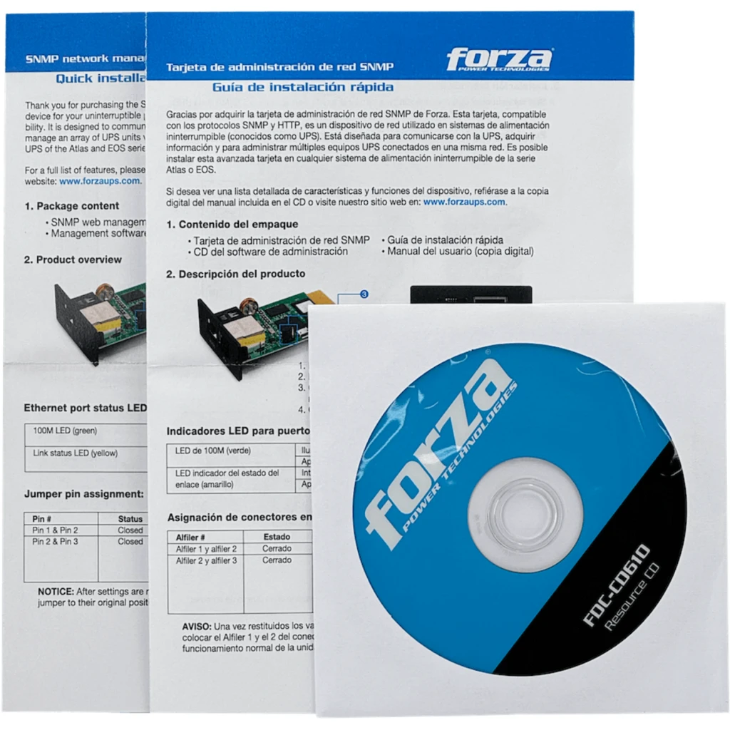 Imagen 1 de FORZA Tarjeta SNMP Ethernet-10/100 para-UPS 1-100 1-RJ45-EMD FDC-CD610