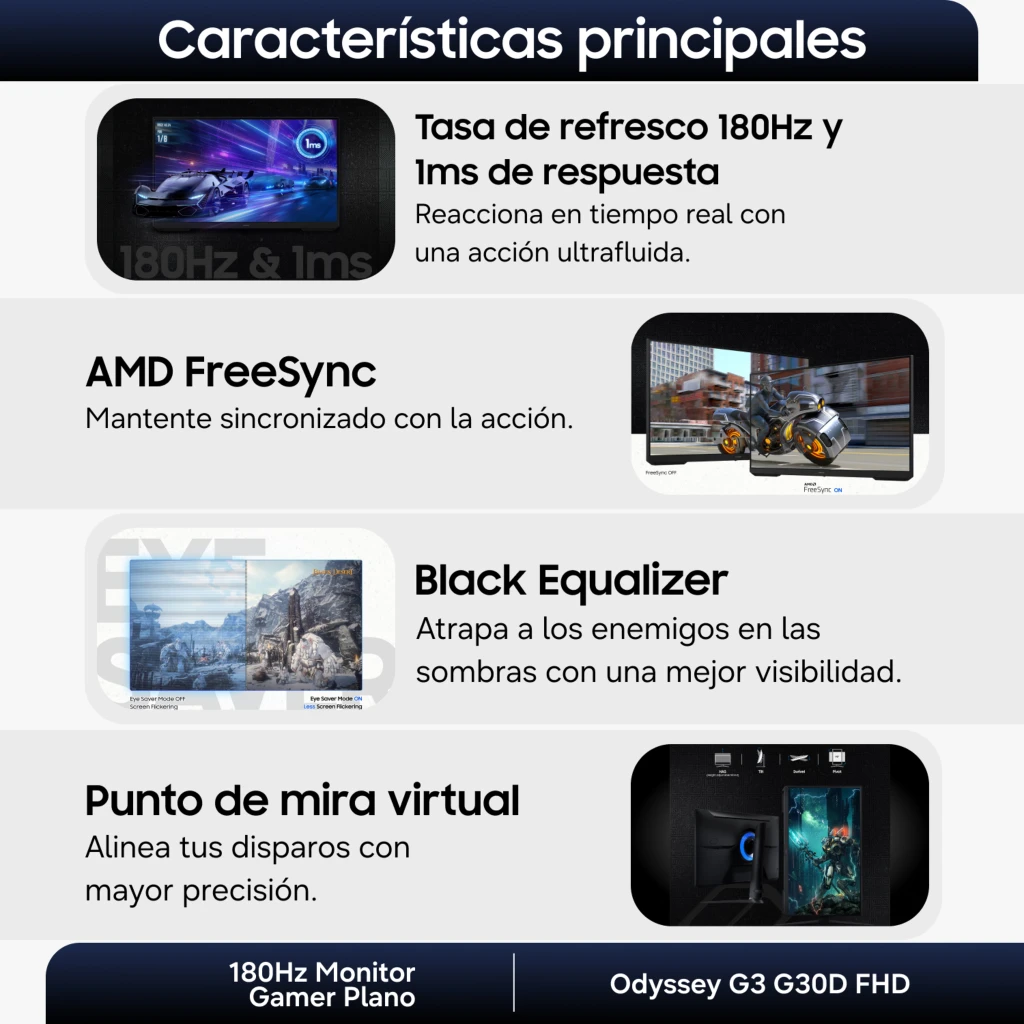 Imagen 6 de Monitor Gamer Samsung G30D Odyssey G3 27" VA FHD 1920*1080 DP HDMI 180HZ 1ms