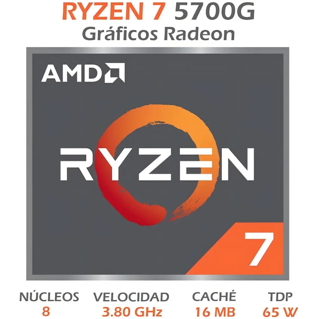 Imagen 1 de CPU AMD Ryzen 7 5700G 3.80-4.60GHz Turbo 16MB L3, 8 Núcleos Socket AM4 c/Grf