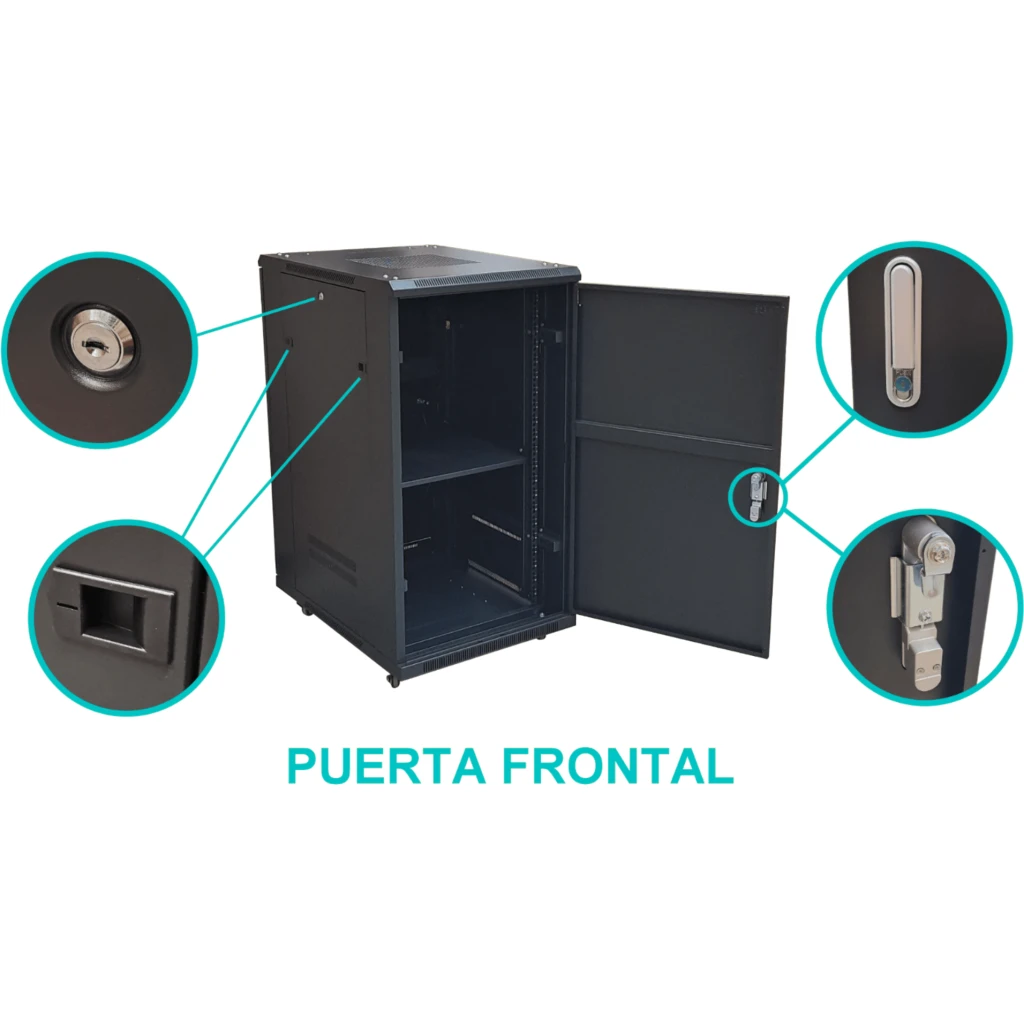Rack 22U Ciego Fondo 80cm Ancho 19" Piso Ruedas Bandeja PDU