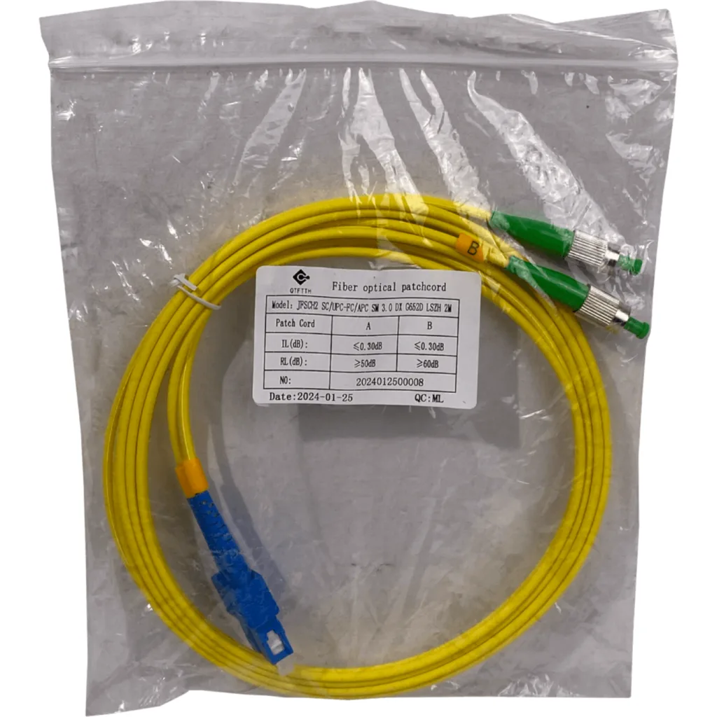 Imagen 1 de 2mt SC/UPC-FC/APC MonoModo SM Duplex Jumper Cable Fibra 9/125um 3mm