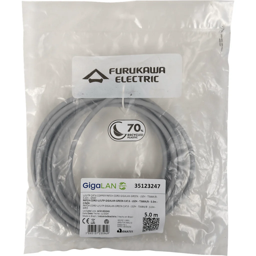 Imagen 3 de FURUKAWA 5mt Cat6 Gris U/UTP LSZH Cable Patch RJ45 Gigalan 35123247