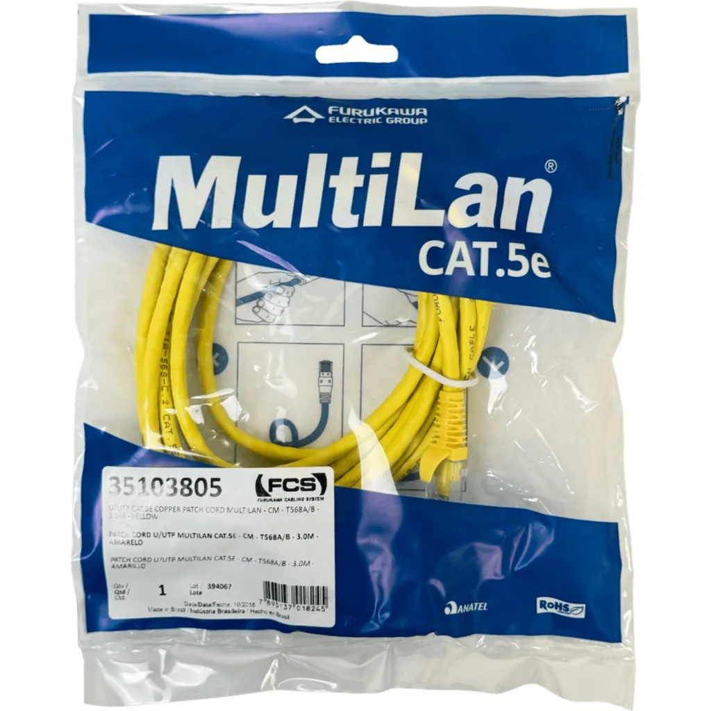 Imagen 2 de FURUKAWA 3m Cat5e Amarillo U/UTP CM Cable Patch RJ45 Multilan 35103805