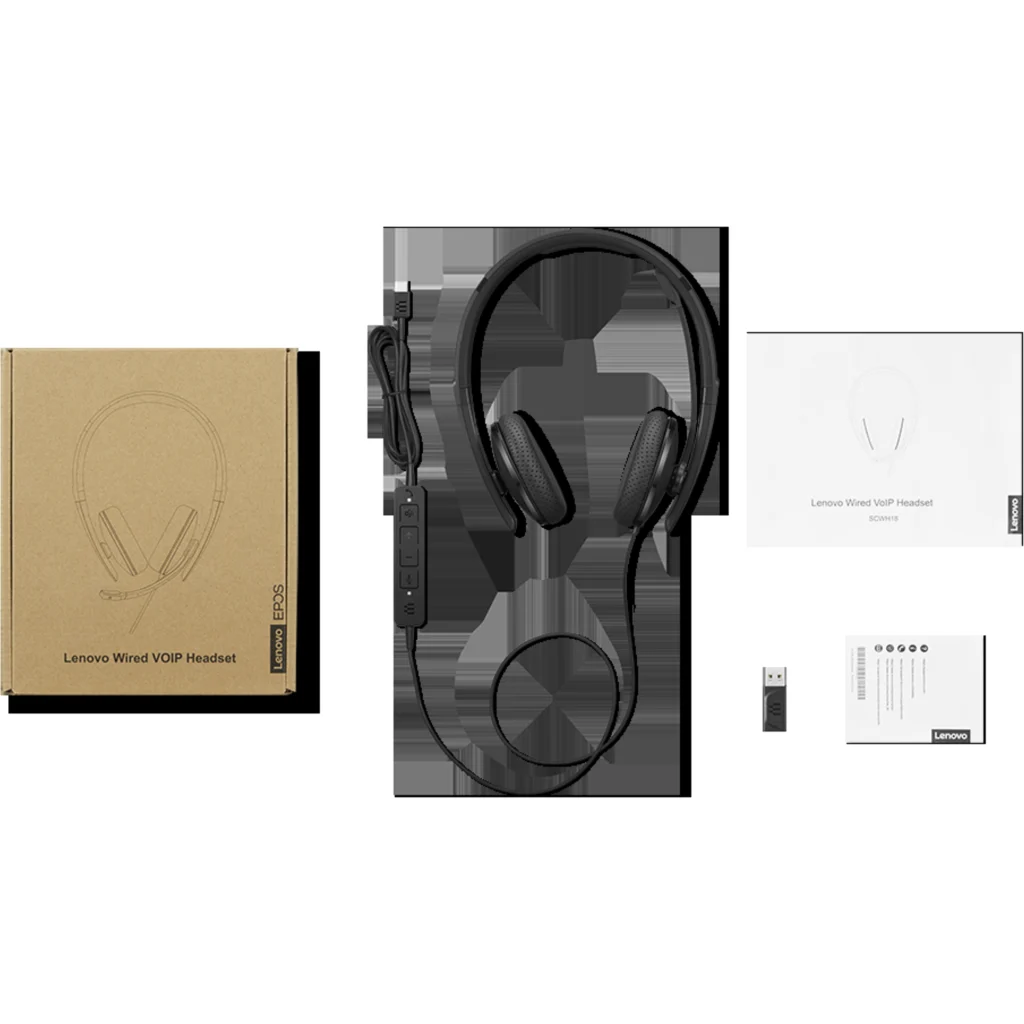 Imagen 8 de Audífonos Alámbricos OverEar Lenovo Wired VoIP, USB-C/USB-A Ms Teams, Negros