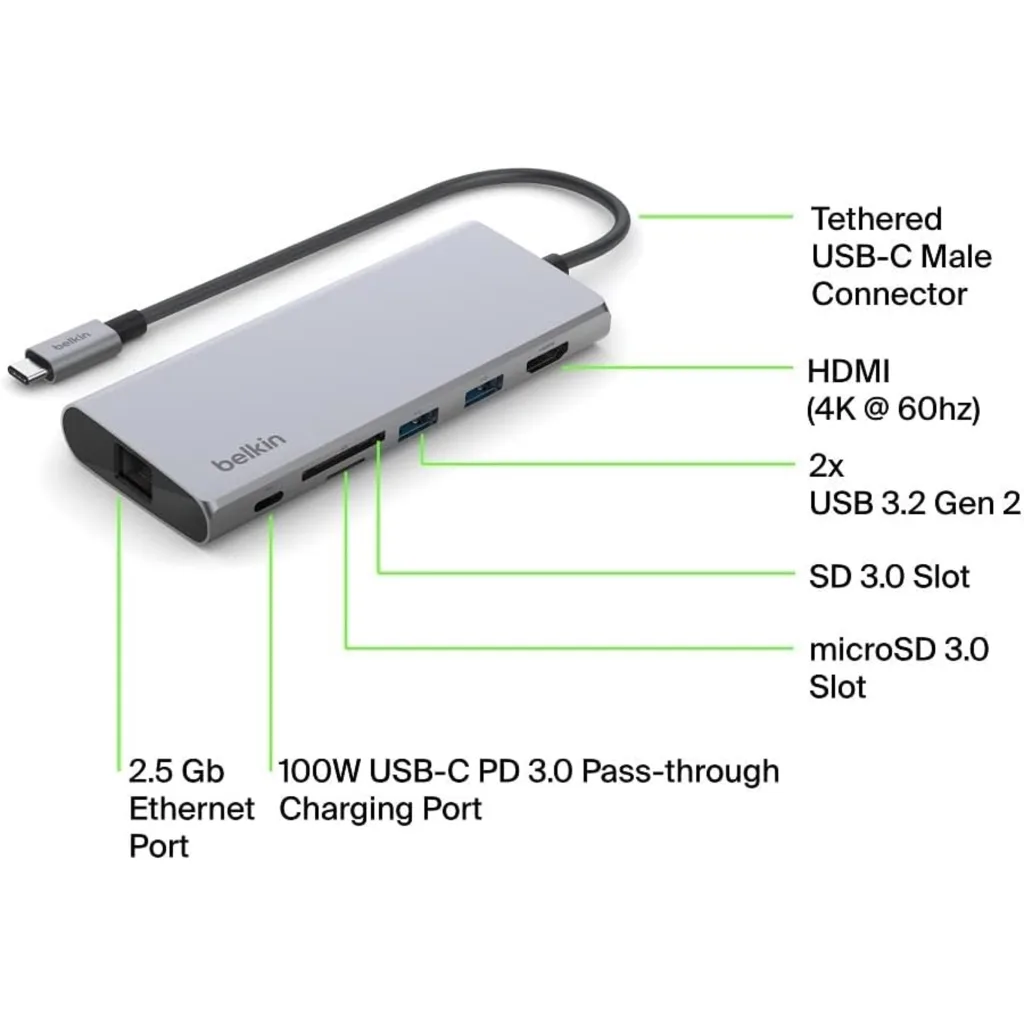 Imagen 12 de Adaptador HUB multipuerto USB-C 7 en 1 Belkin USB-A USB-C HDMI Lector MicroSD