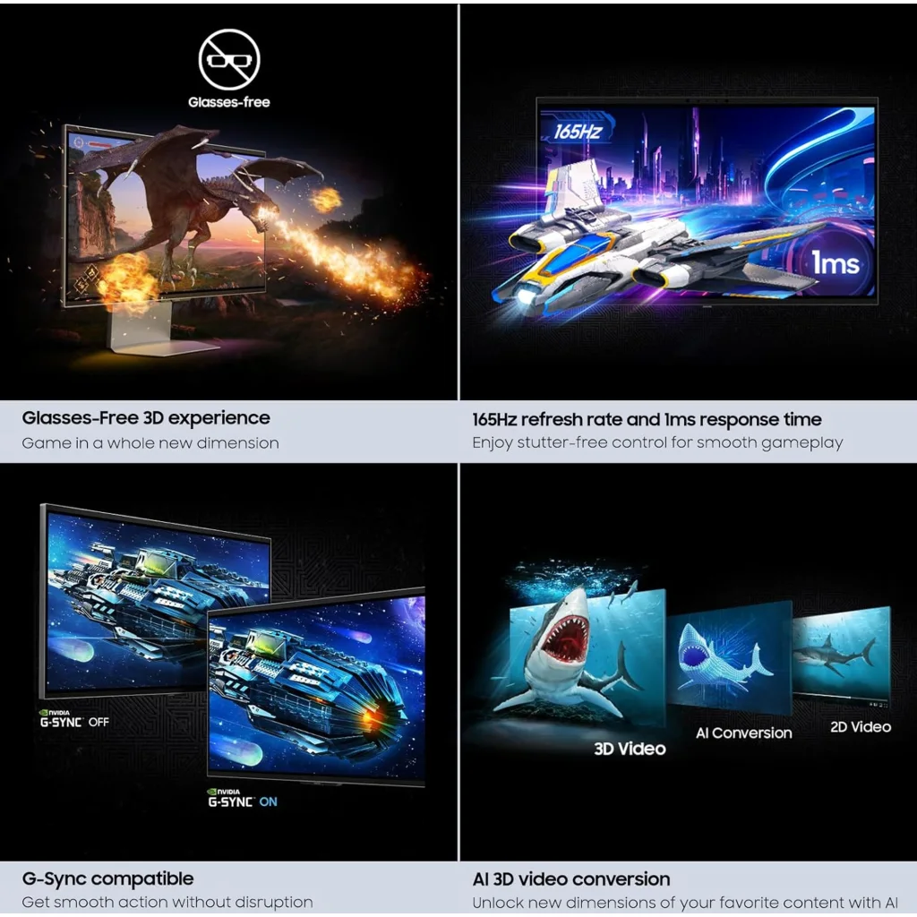 Imagen 6 de Monitor Vision 3D Gamer Samsung G90XF 27" 4K sin lentes IPS 165Hz Pivoteable