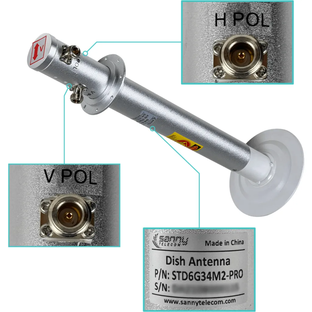 Imagen 3 de SANNY C/DETALLE 4,9-6,5GHz 34dBi 2-N-H Slant-45o 2x2 Antena Dish 5GHz