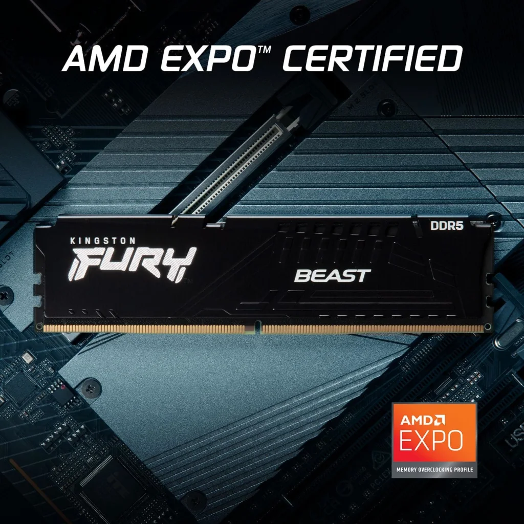 Imagen 2 de Memoria RAM 16GB DDR5 6400MHz DIMM CL32 Non-ECC 1.4v 288p FURY Beast Black EXPO