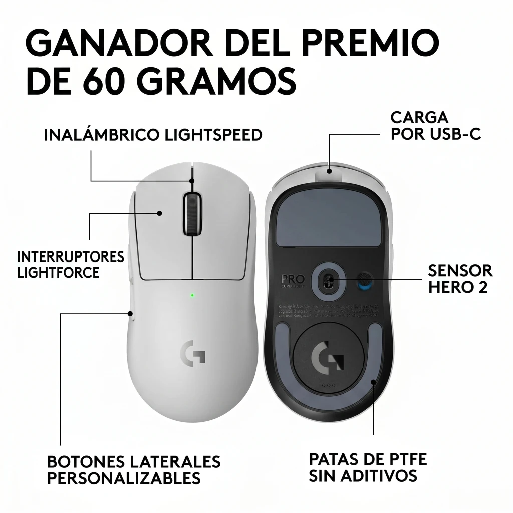 Imagen 4 de Mouse Gamer Logitech Pro 2 LIGHTSPEED Inalámbrico Sensor HERO 2 Blanco
