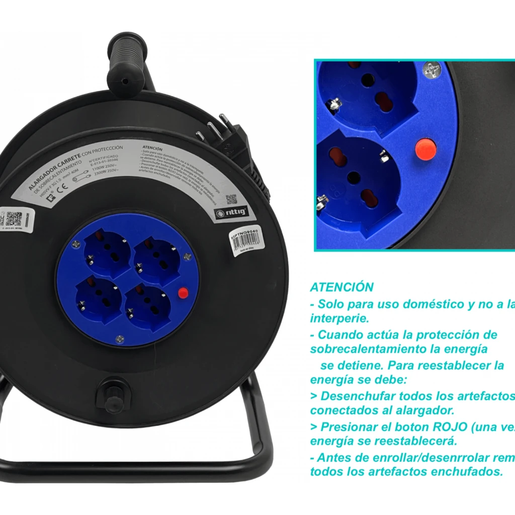 Imagen 3 de RITTIG 40mts Alargador Carrete 4-Multinorma-H 1-16A-IM 250V Proteccion