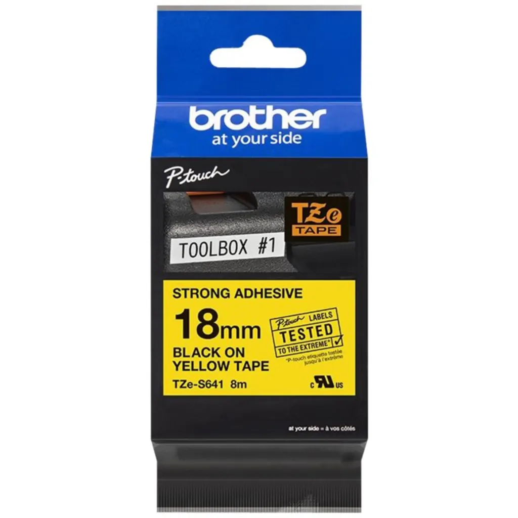Imagen 2 de Cinta Rotuladora Brother TZE-S641 Negro Sobre Amarillo Indstrl. 18mm x 8mt
