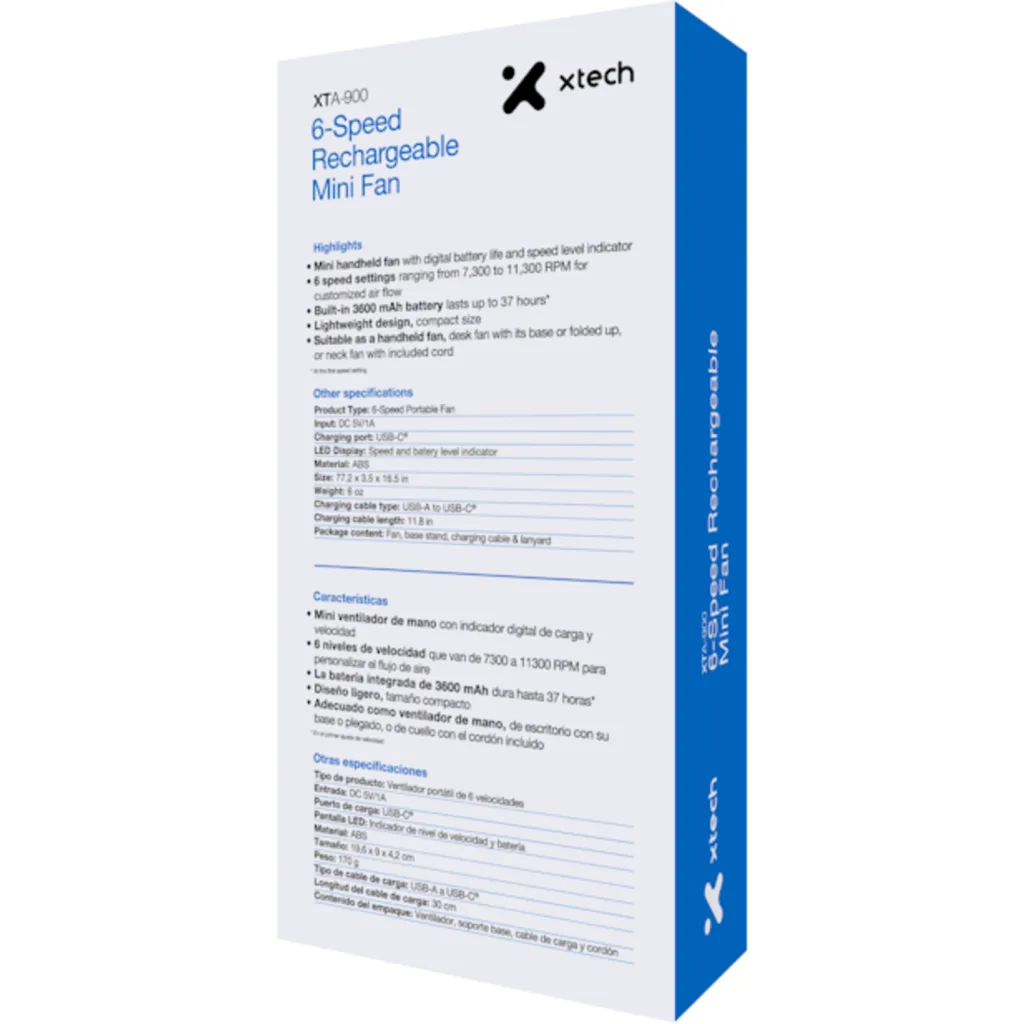 Imagen 9 de Xtech XTA-900 - Cooling fan - 6-Speed Rechargeable Mini Fan