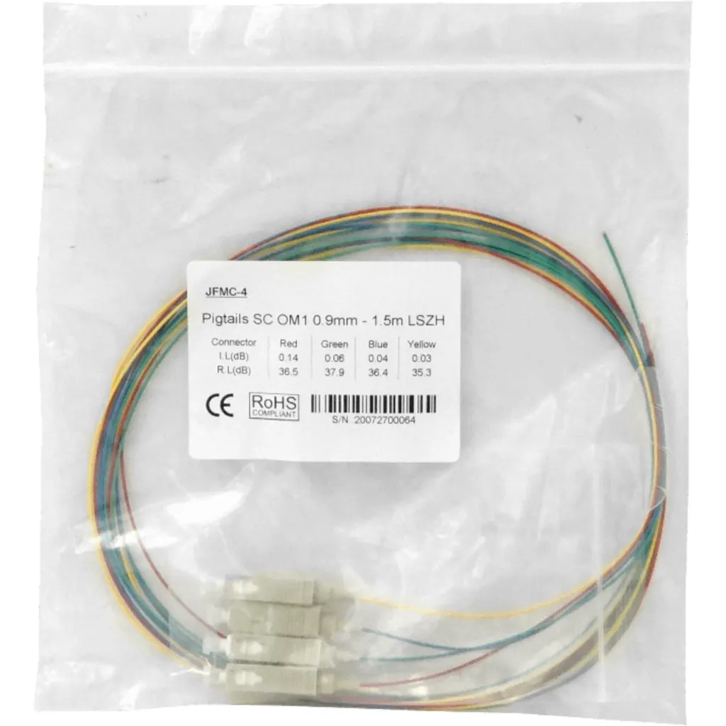 SC/UPC OM1 Multimodo 1,5mt 4-Unids Pigtail LSZH 62.5/125um 0,9mm 150cm