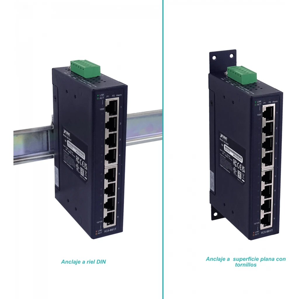 Imagen 3 de Switch Industrial Planet IGS-801T 8 Prts 8-1000 IP30  Riel-DIN Giga Req 12 48DC