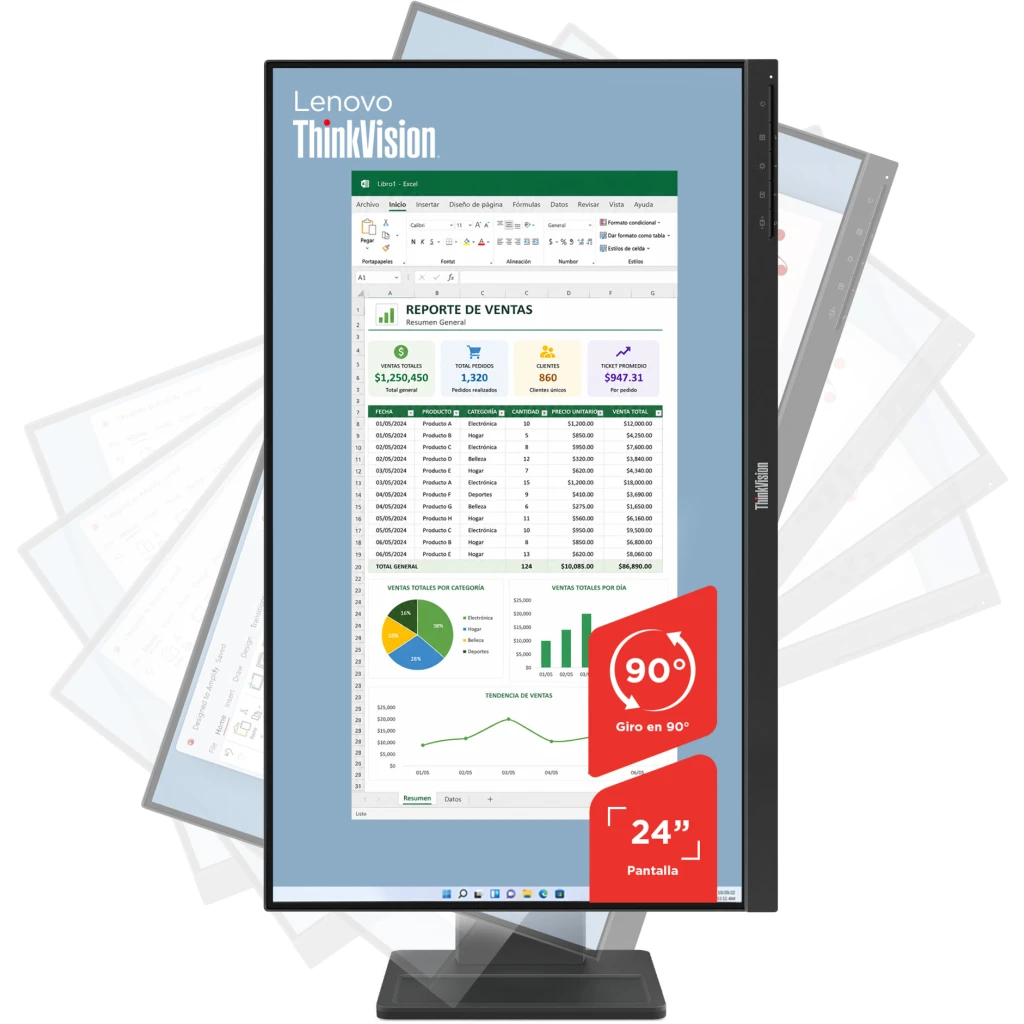 Imagen 11 de Monitor Lenovo E24-40 23 8" FHD 1920*1080 IPS DP HDMI VGA IPS 100Hz