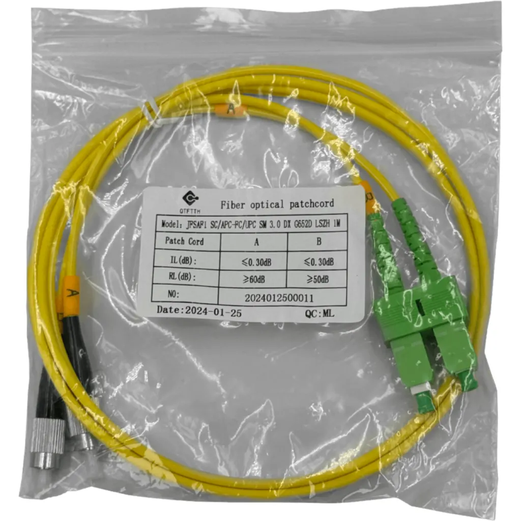 Imagen 1 de 1mt SC/APC-FC/UPC MonoModo SM Duplex Jumper Cable Fibra 9/125um 3mm