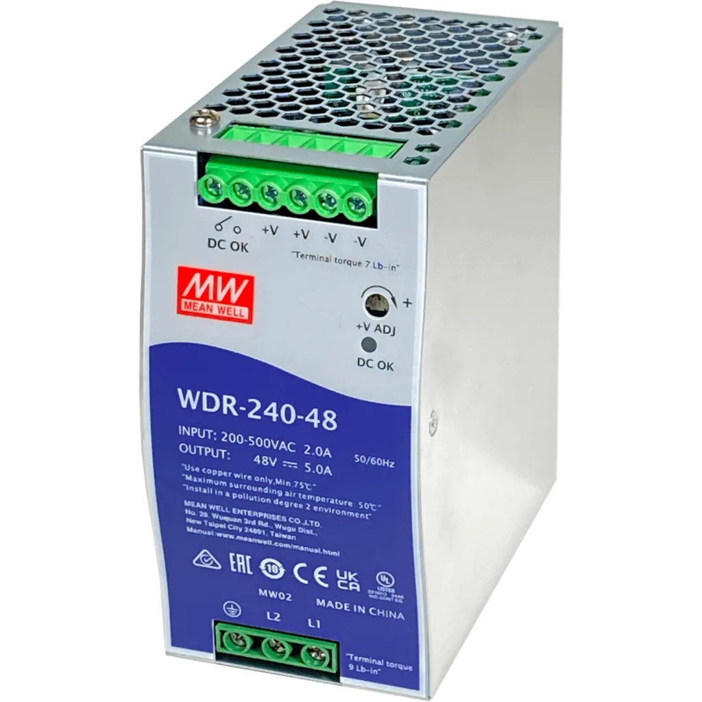 MEANWELL 180-550VAC 48VDC 240W 5A Ancho-63mm Riel-DIN Fuente Poder