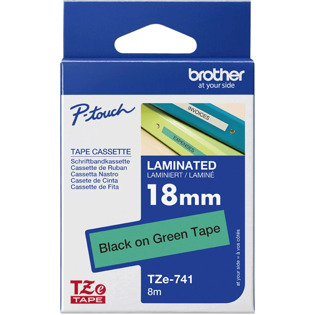 Imagen 3 de Cinta Brother negra sobre verde 18mm x 8m TZE-741