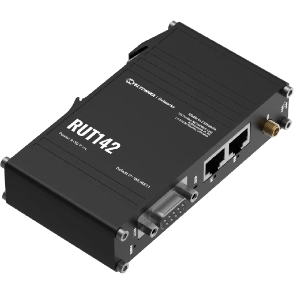 Imagen 1 de Router industrial compacto con RS232, Wi-Fi 4, dos puertos Ethernet y soporte para protocolos industriales, ideal para conectividad segura y gestión remota con RMS.