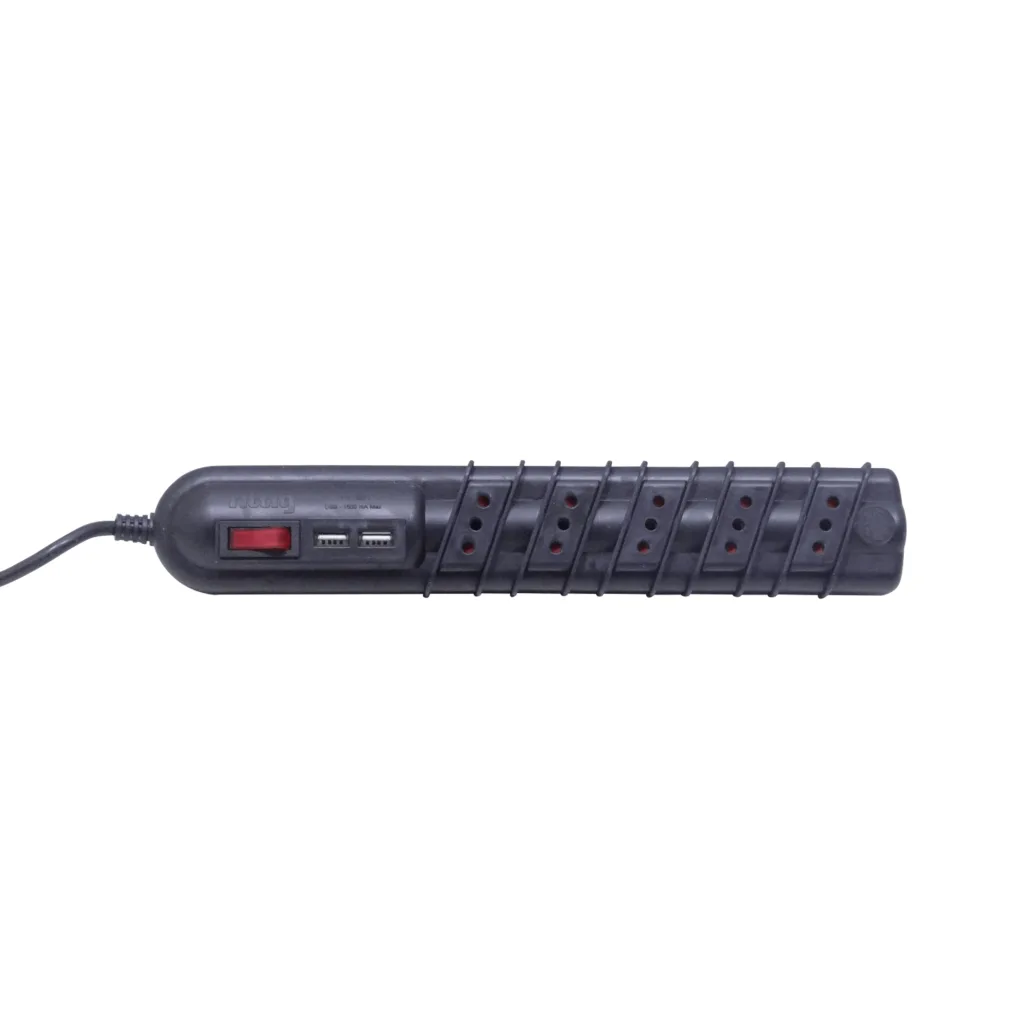 Imagen 3 de Alargador Eléctrico 5 Tomas 2*USB-A 5V c/Switch On/Off 250V 10A 2200W 3mts Negro
