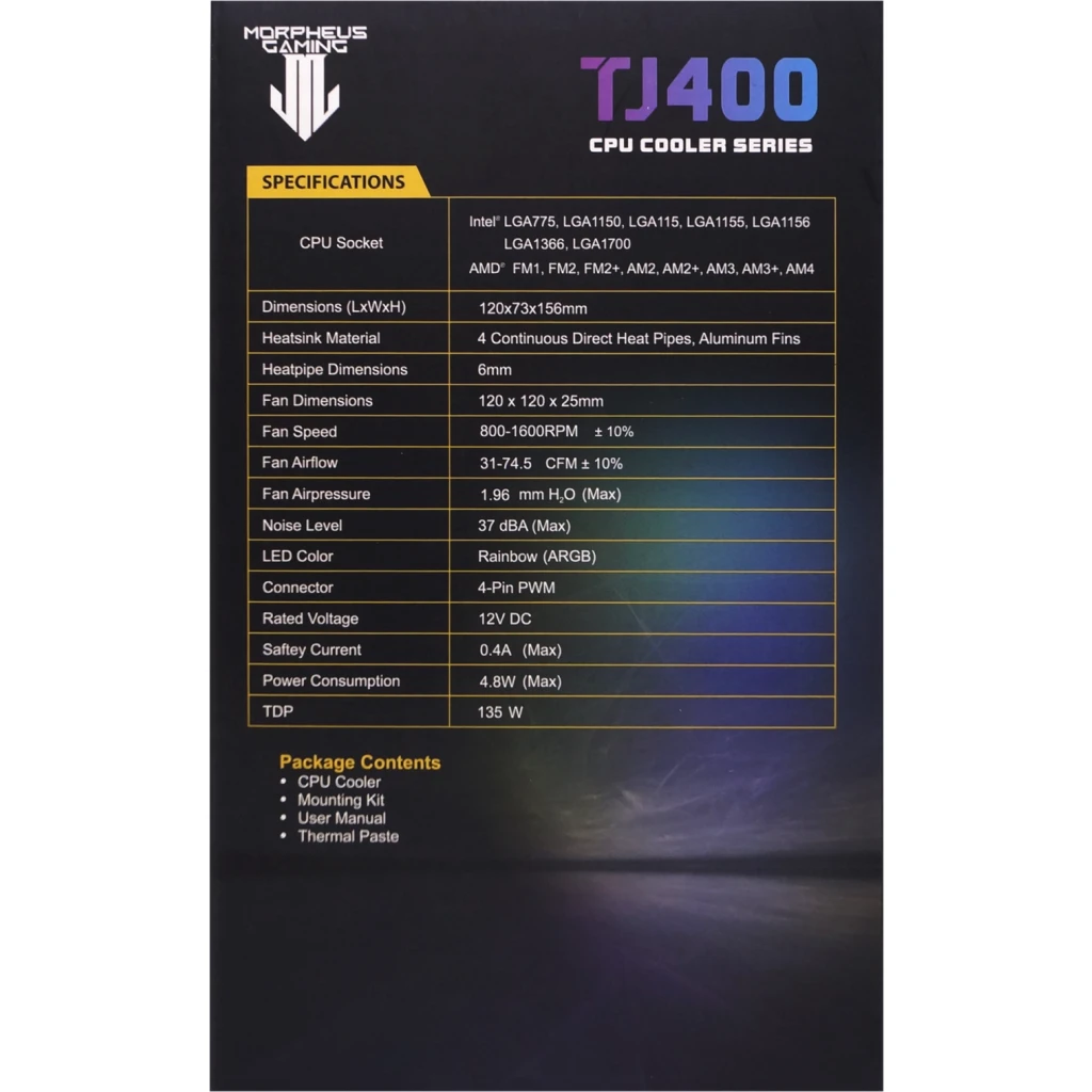 Imagen 10 de VENTILADOR CPU S/ 1700/ 1200/ 11151/ AM4 TJ400 RGB/ HEAD RGB MORPHEUS
