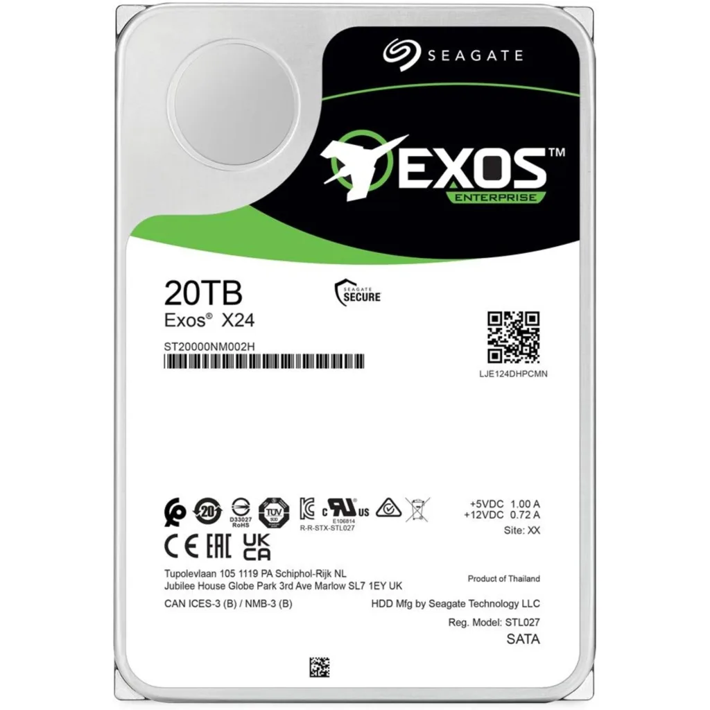 Disco Duro Seagate Exos X24 20TB 3.5" 7200RPM SATA 3 6Gb/s 512MB