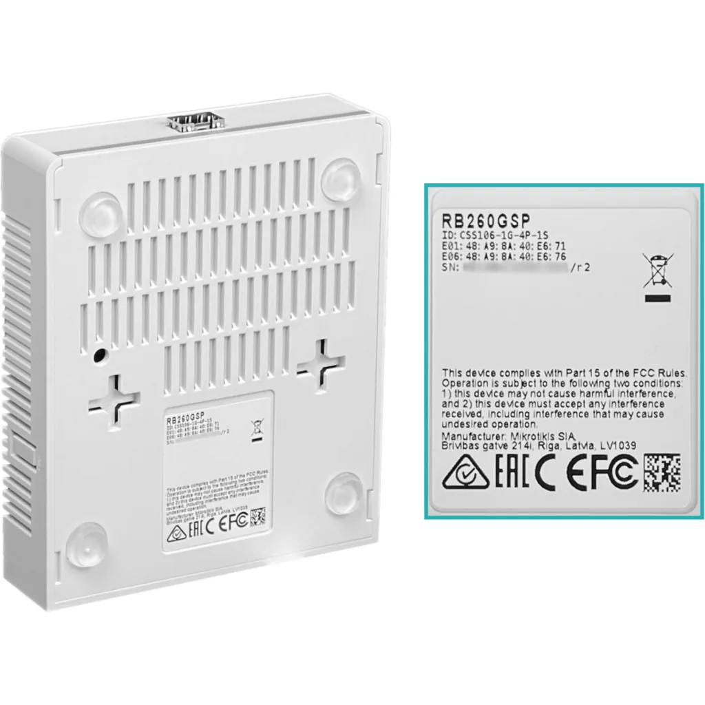 Imagen 4 de Switch Mikrotik RB260GSP, 5x Ethernet 10/100/1000 4-PoE/9-28VDC 1-SFP SwOS VLAN