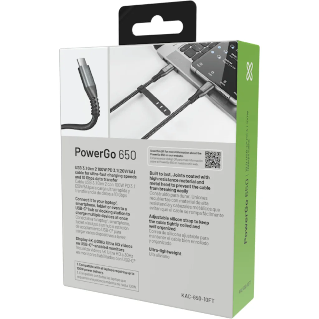 Imagen 7 de Klip Xtreme - USB cable - 24 pin USB-C - 3 m - Black - 100W 10Gbps Braided Fst Charg