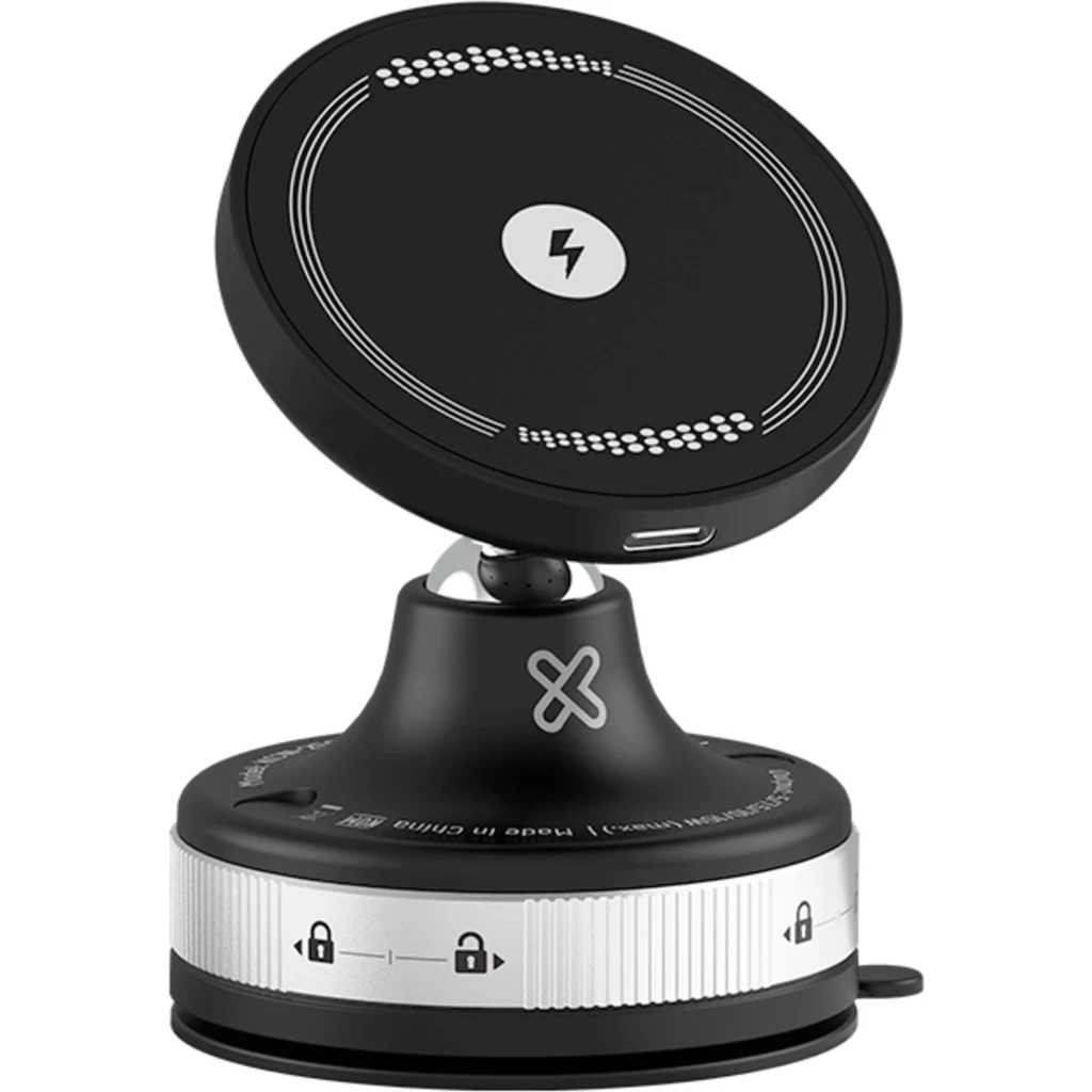 Klip Xtreme - Car wireless charging holder - 15 Watt - 24 pin USB-C - Cellular phone / Wireless earbuds / Apple AirPods / Apple Watch - Wireless - Para Smartphones - Vacuum Articulated