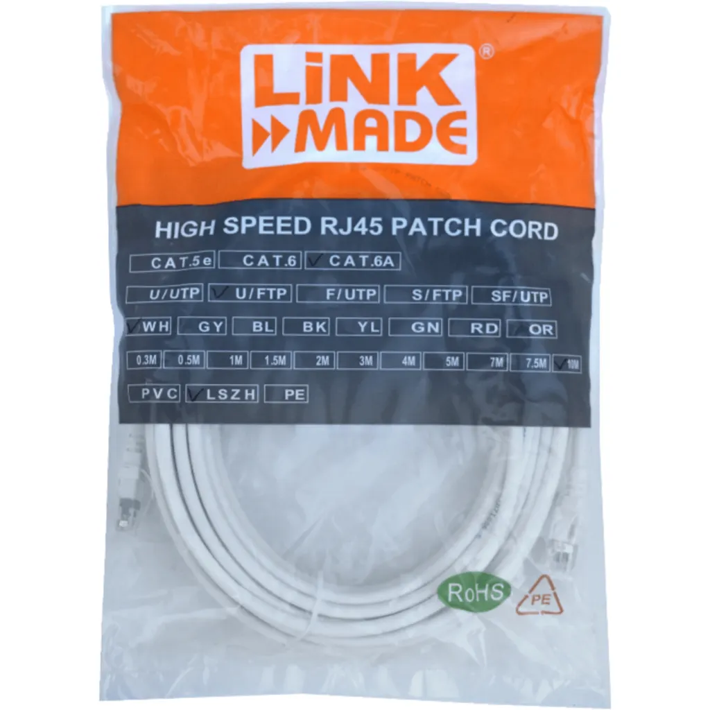 Imagen 1 de Cable de Red Linkmade Cat6A U/FTP LSZH Inyectado Multifilar 10mts Blanco