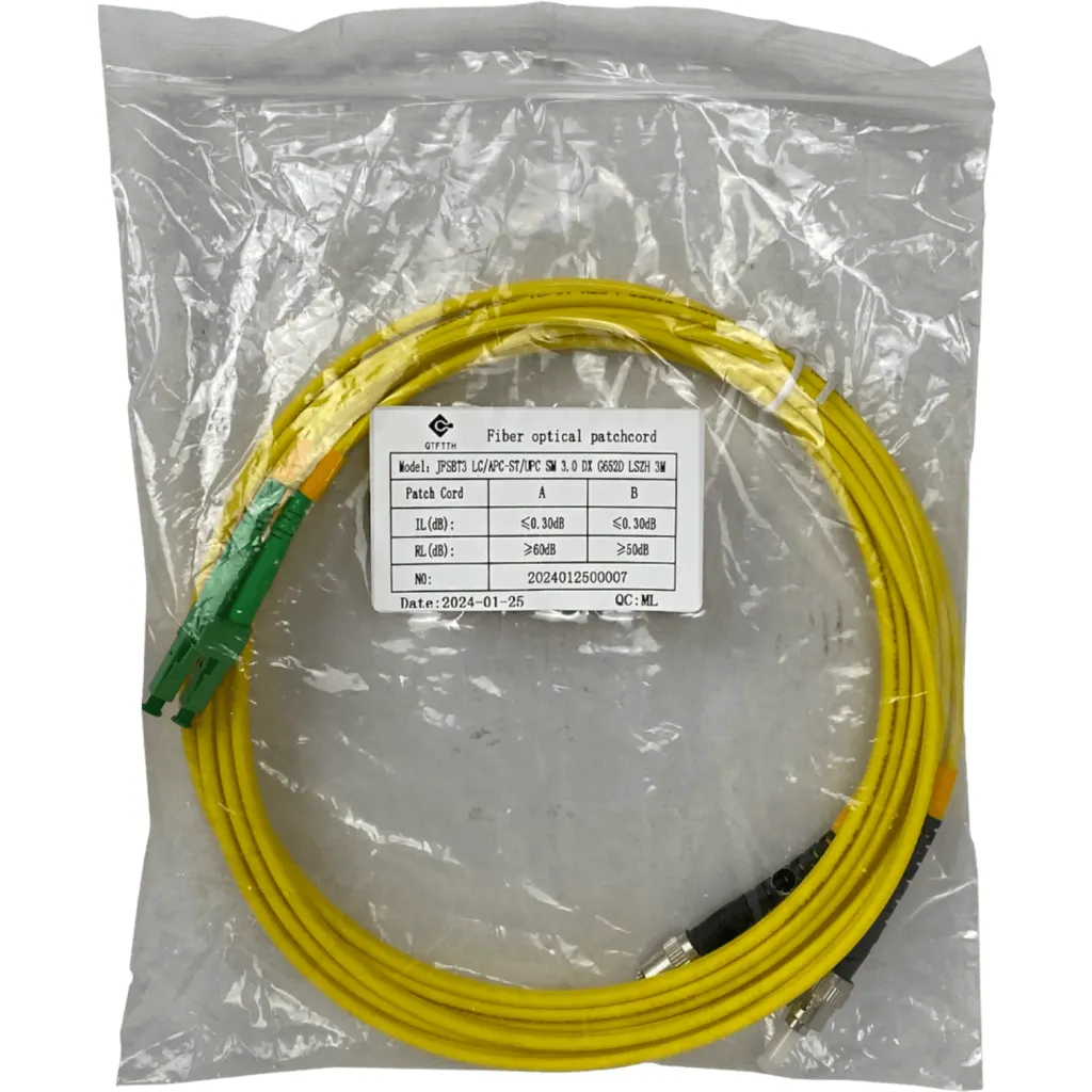 3mt SM LC/APC-ST/UPC MonoModo SM Duplex Jumper Cable Fibra 3.0mm 9/125
